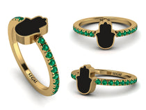Elegant Enamel Hamsa Emerald Ring - Hamsa No. 4 image 1