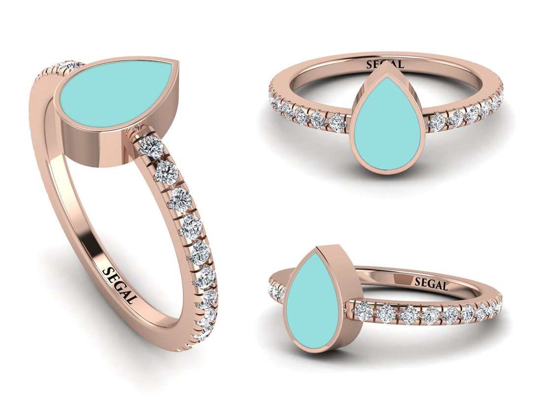 Elegant Enamel Pear Diamond Ring - Pear No. 2