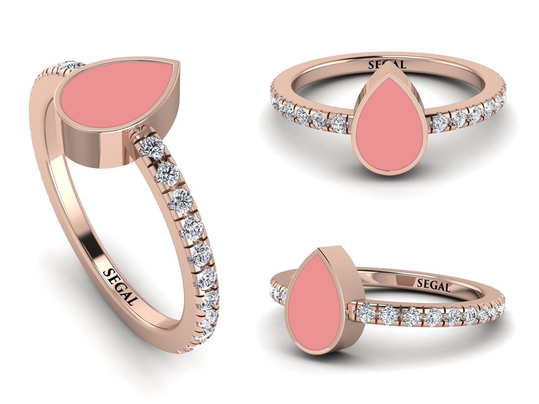 Elegant Enamel Pear Diamond Ring - Pear No. 2
