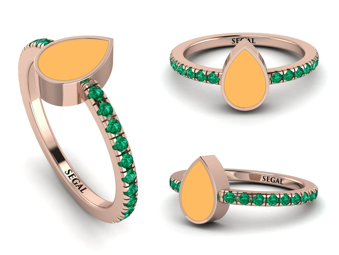 Elegant Enamel Pear Emerald Ring - Pear No. 5