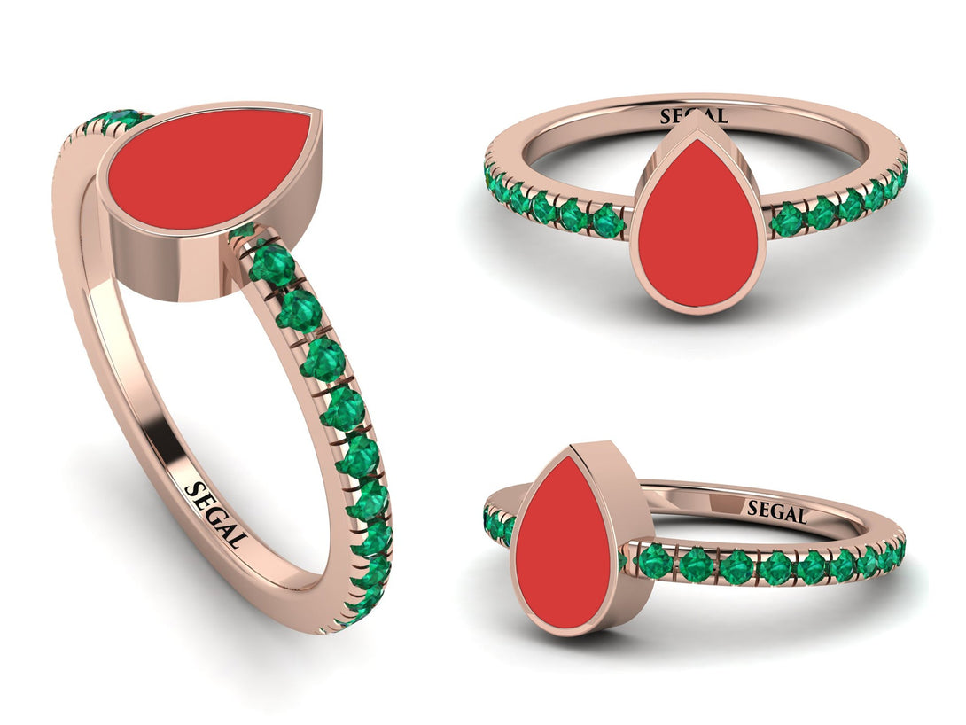 Elegant Enamel Pear Emerald Ring - Pear No. 5