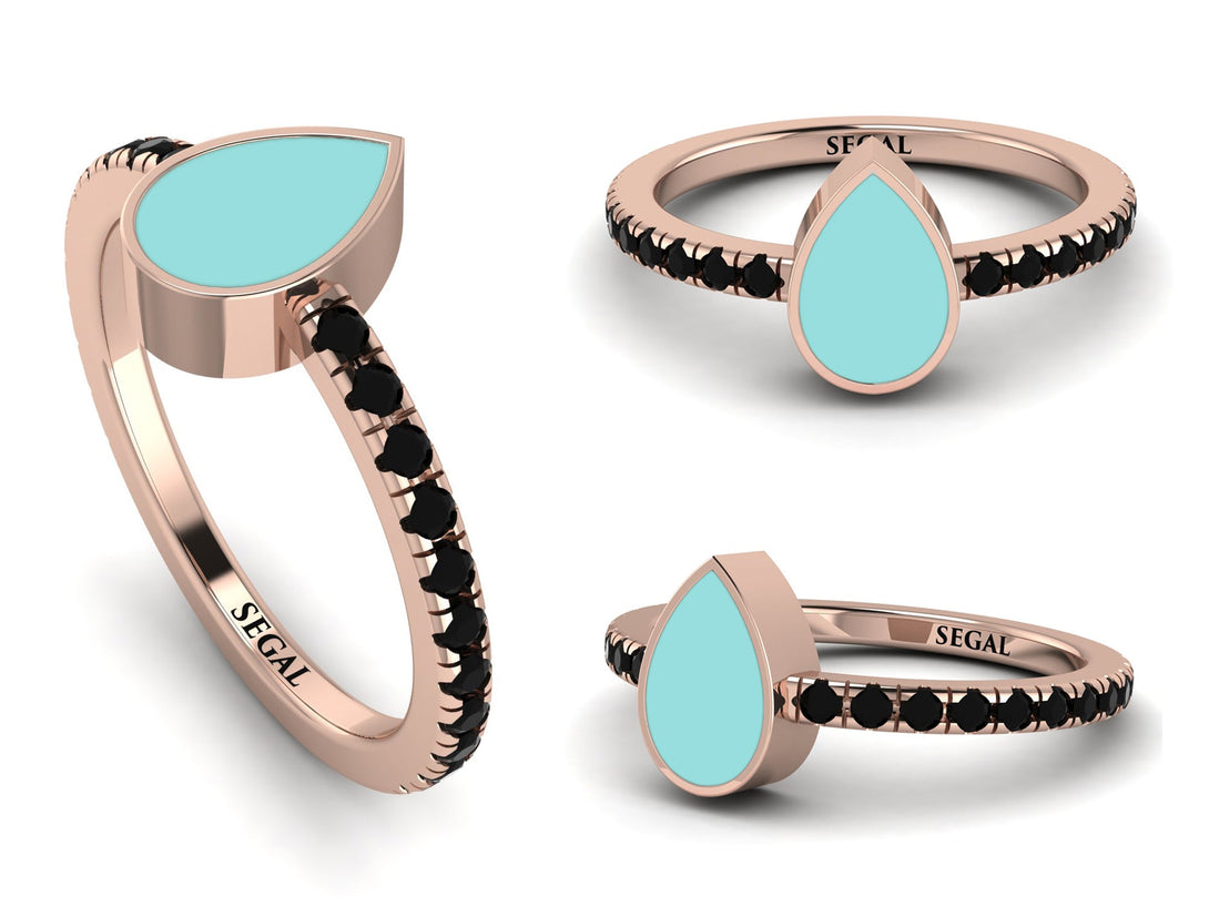 Elegant Enamel Pear Black Diamond Ring - Pear No. 8