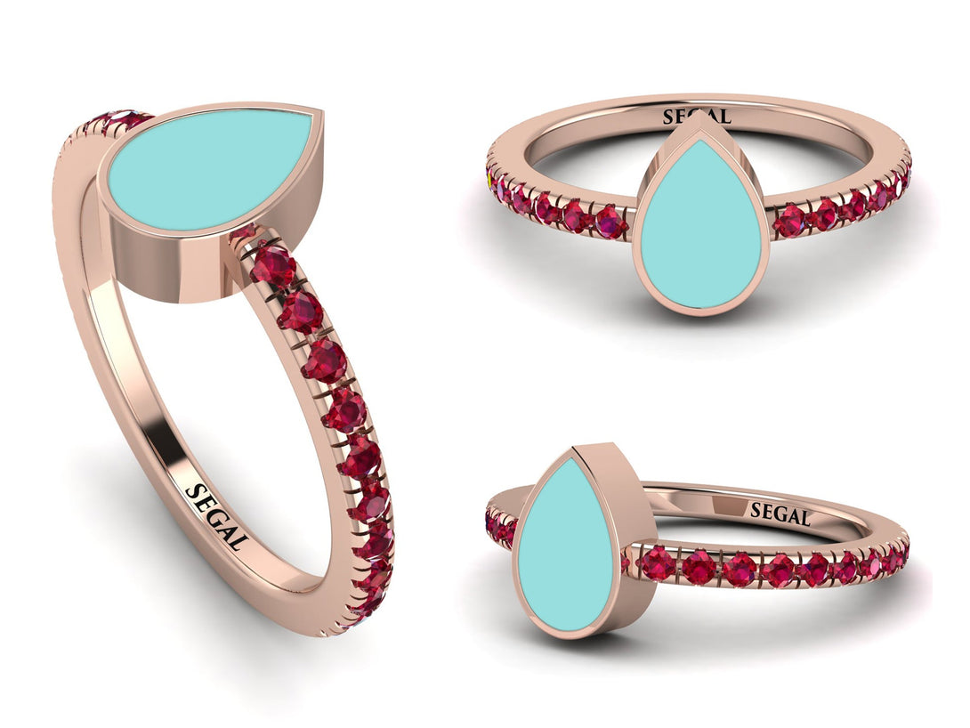 Elegant Enamel Pear Ruby Ring - Pear No. 11