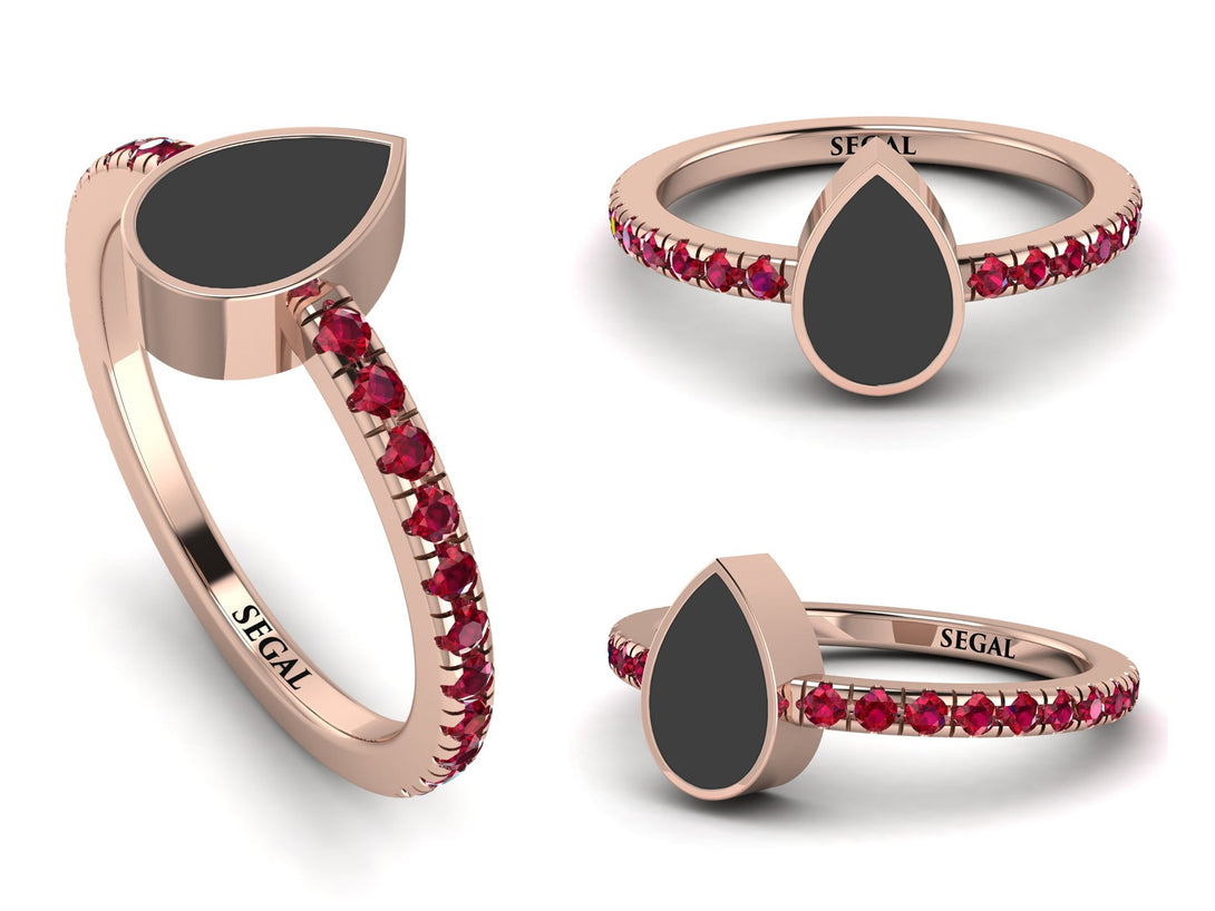 Elegant Enamel Pear Ruby Ring - Pear No. 11