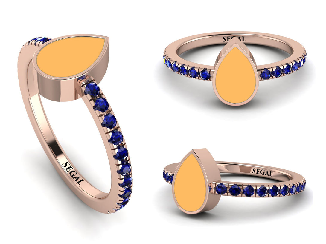 Elegant Enamel Pear Sapphire Ring - Pear No. 14