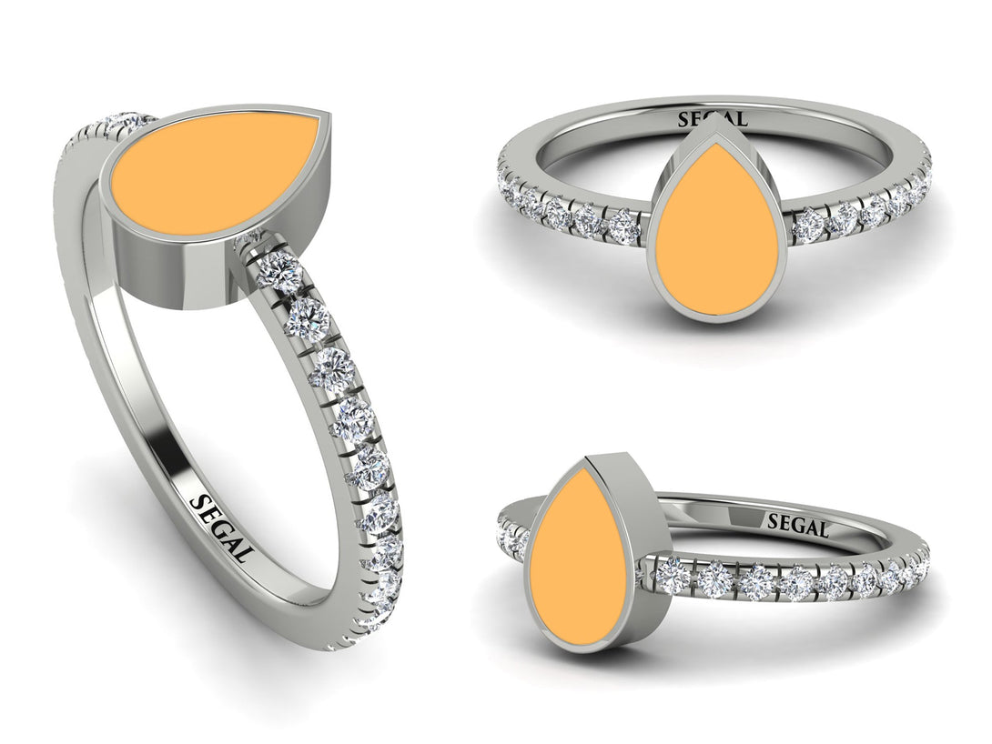 Elegant Enamel Pear Diamond Ring - Pear No. 3