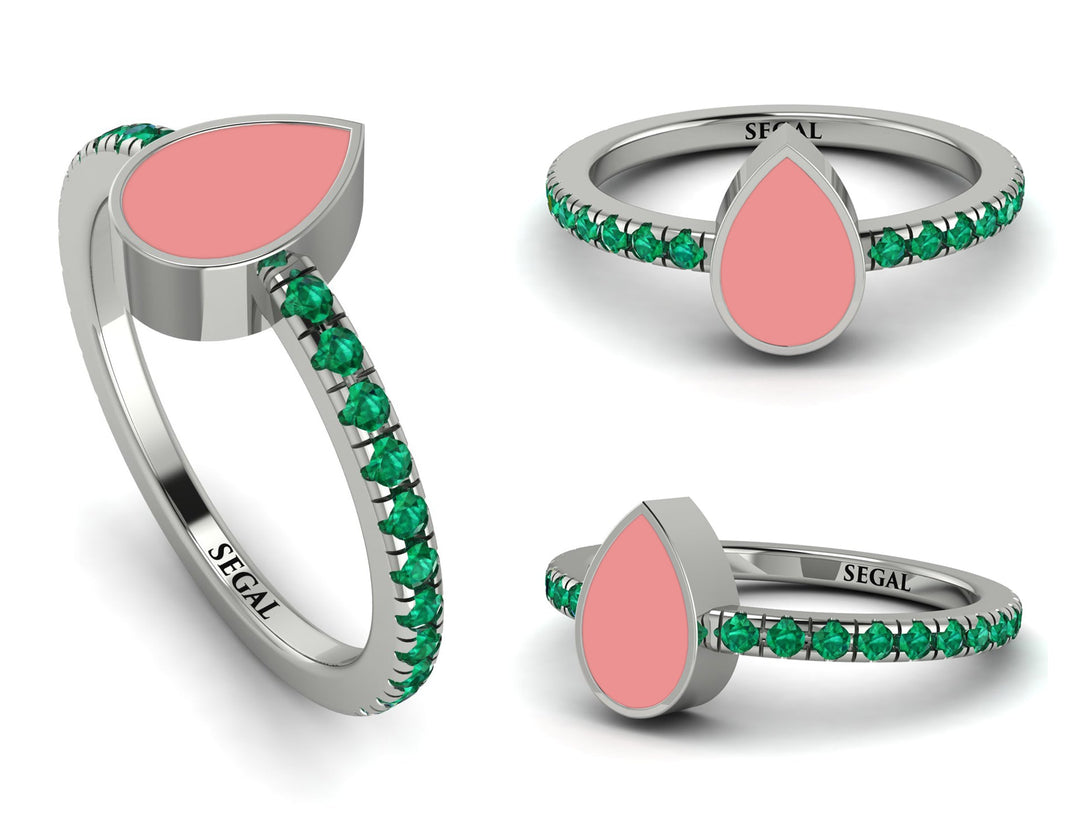 Elegant Enamel Pear Emerald Ring - Pear No. 6