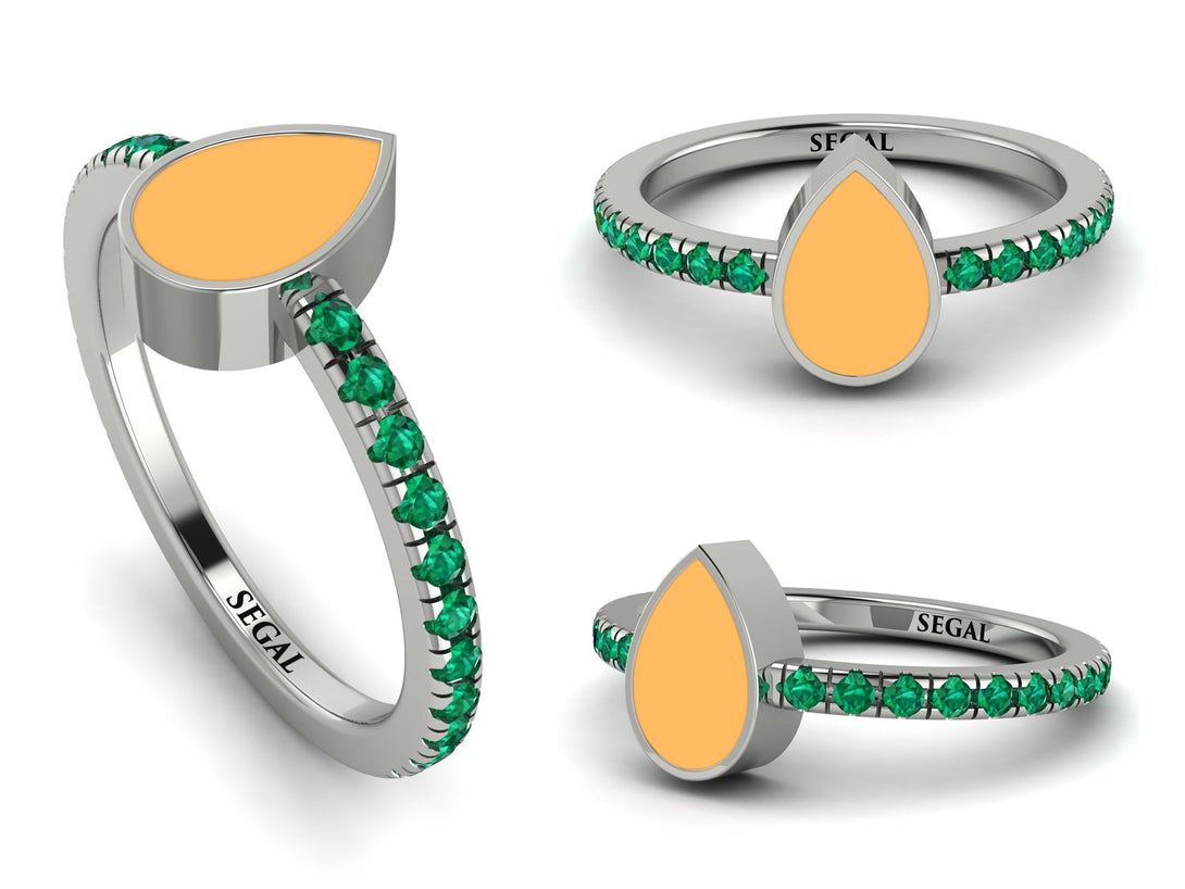 Elegant Enamel Pear Emerald Ring - Pear No. 6