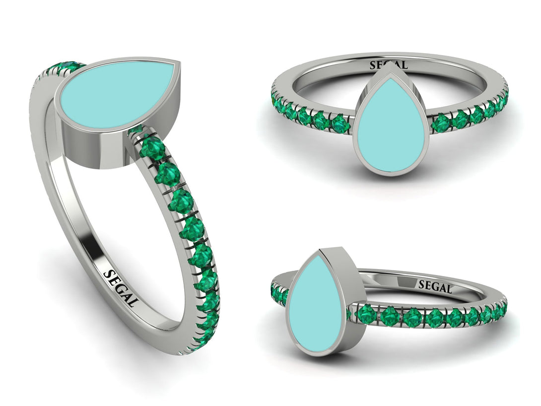 Elegant Enamel Pear Emerald Ring - Pear No. 6