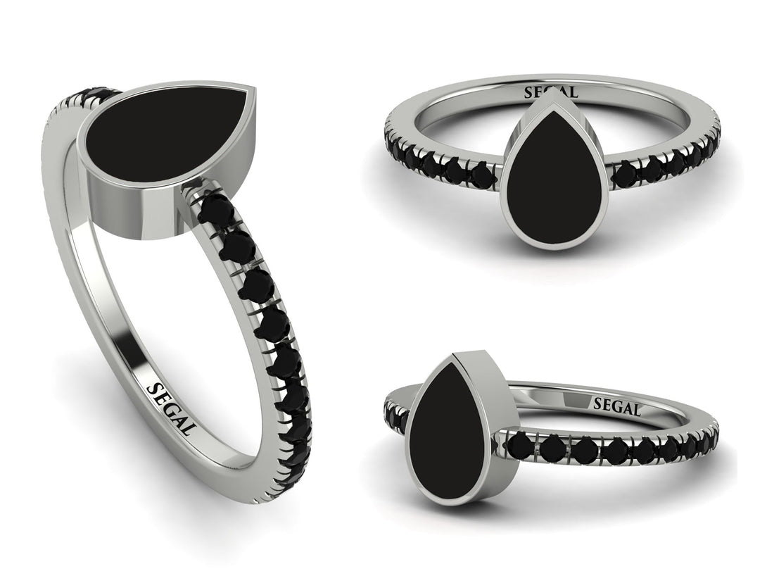 Elegant Enamel Pear Black Diamond Ring - Pear No. 9