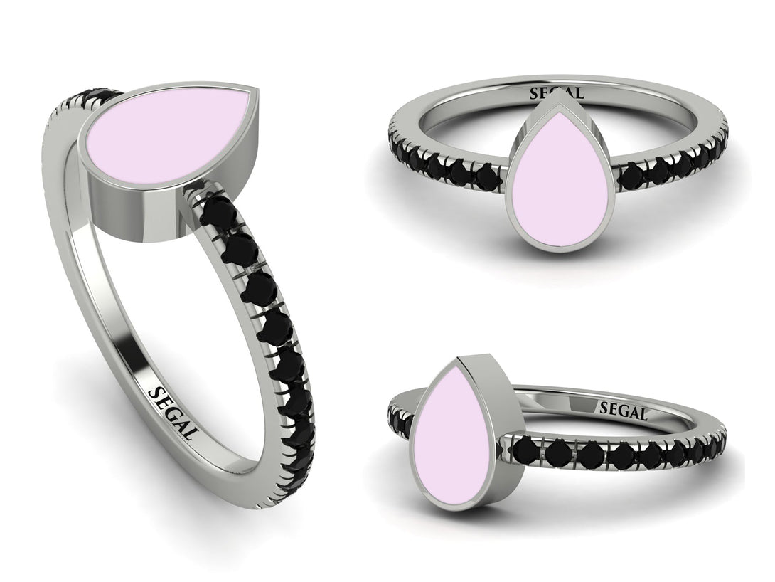 Elegant Enamel Pear Black Diamond Ring - Pear No. 9