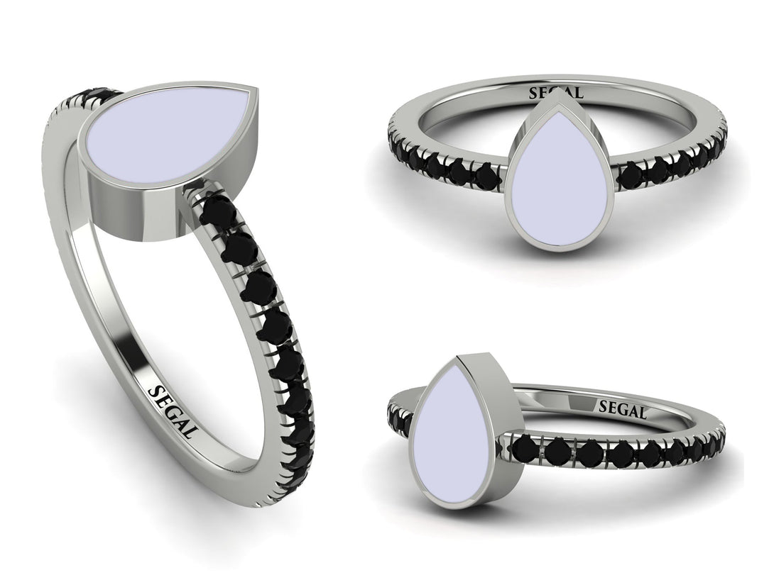 Elegant Enamel Pear Black Diamond Ring - Pear No. 9