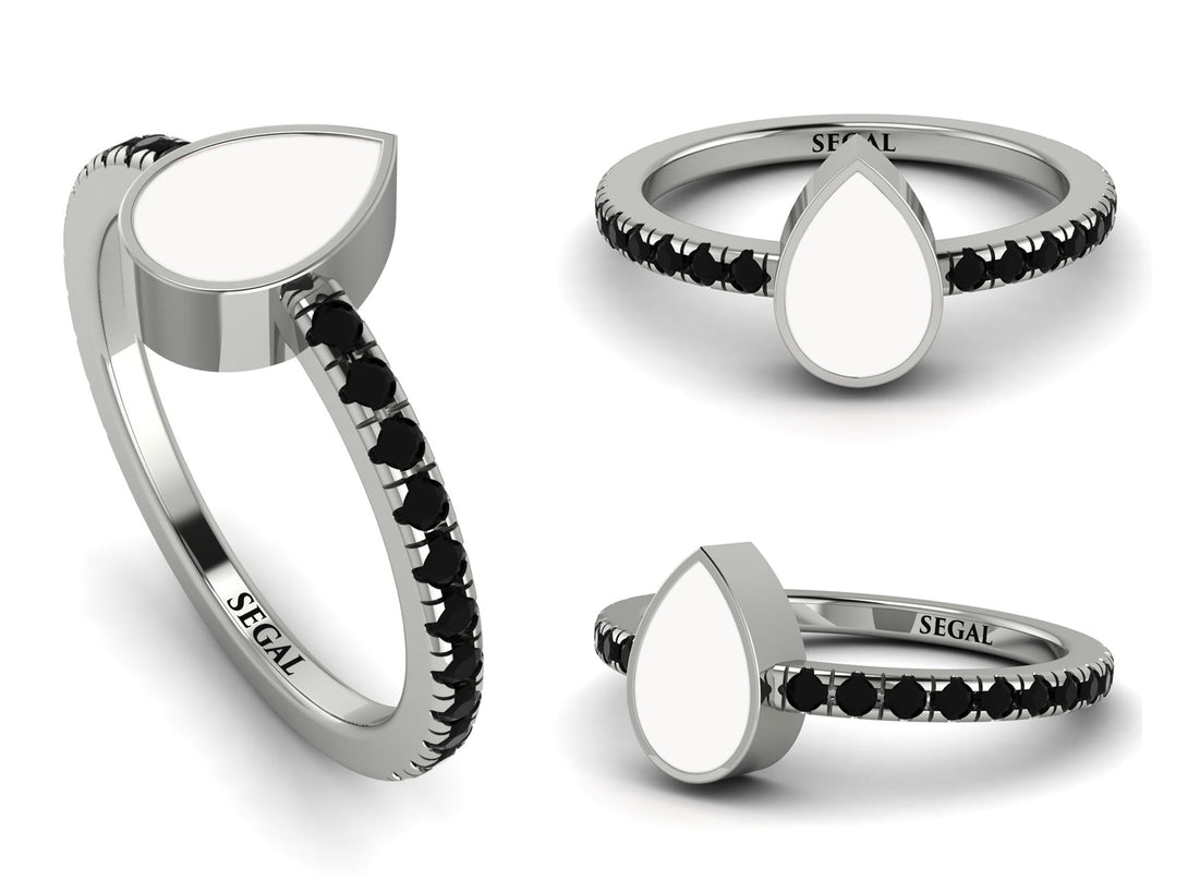 Elegant Enamel Pear Black Diamond Ring - Pear No. 9
