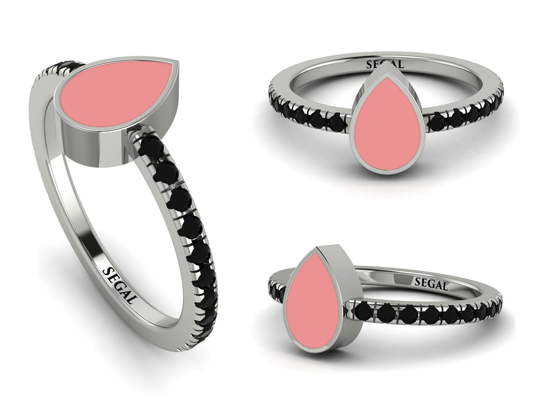 Elegant Enamel Pear Black Diamond Ring - Pear No. 9