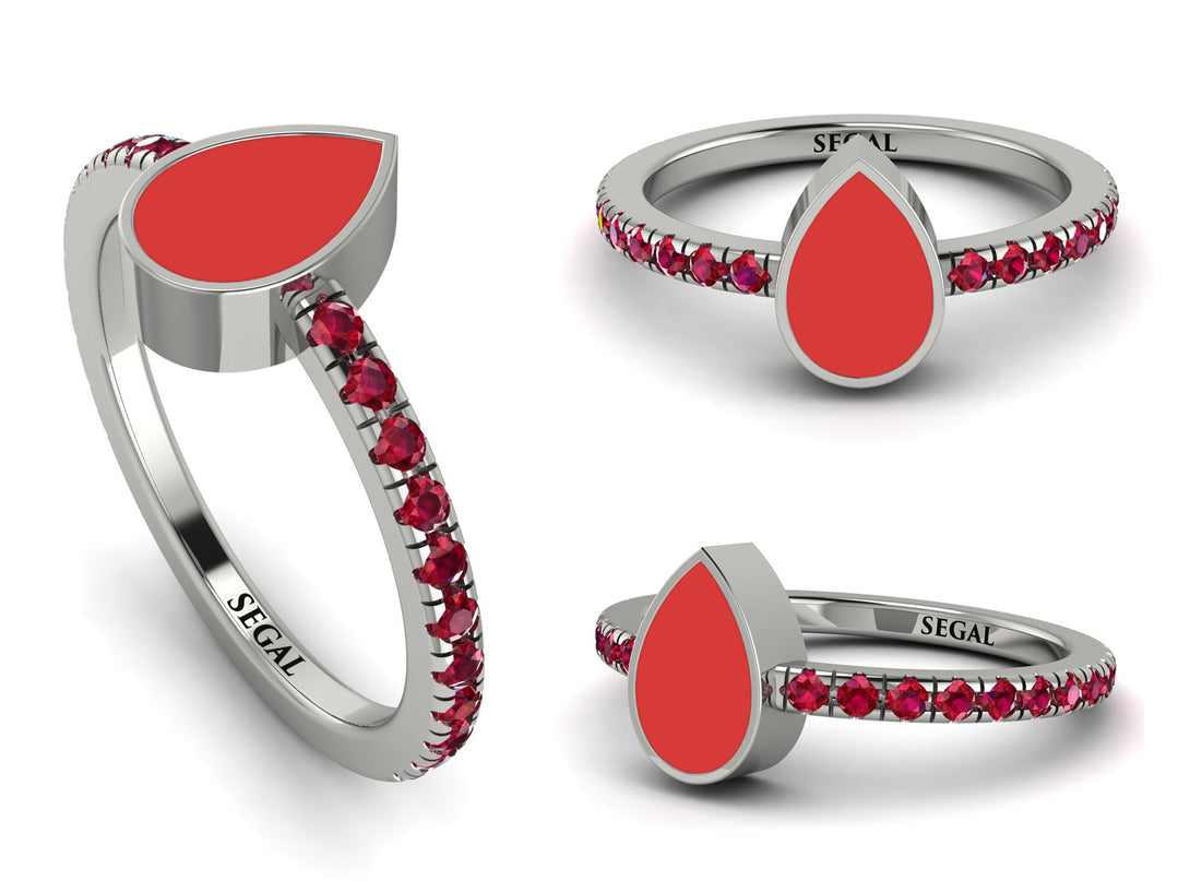Elegant Enamel Pear Ruby Ring - Pear No. 12