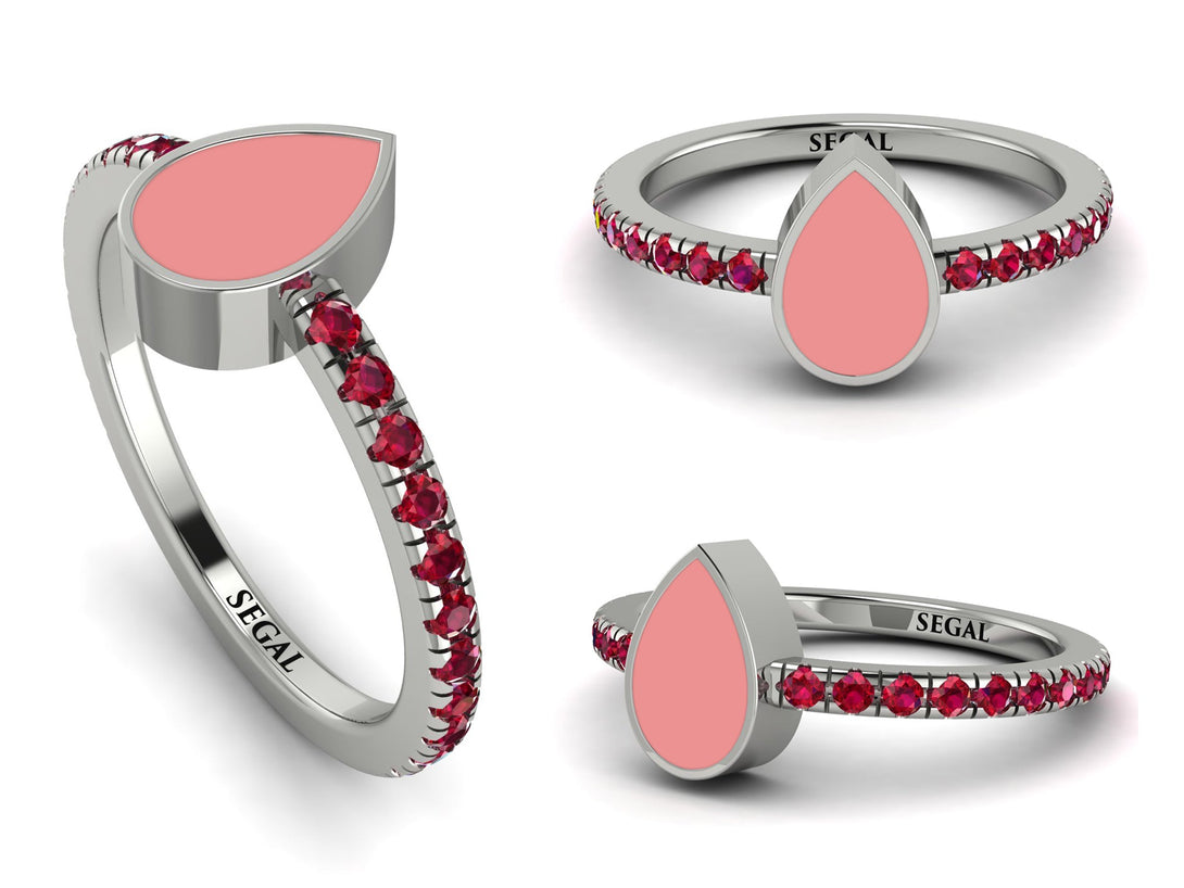 Elegant Enamel Pear Ruby Ring - Pear No. 12
