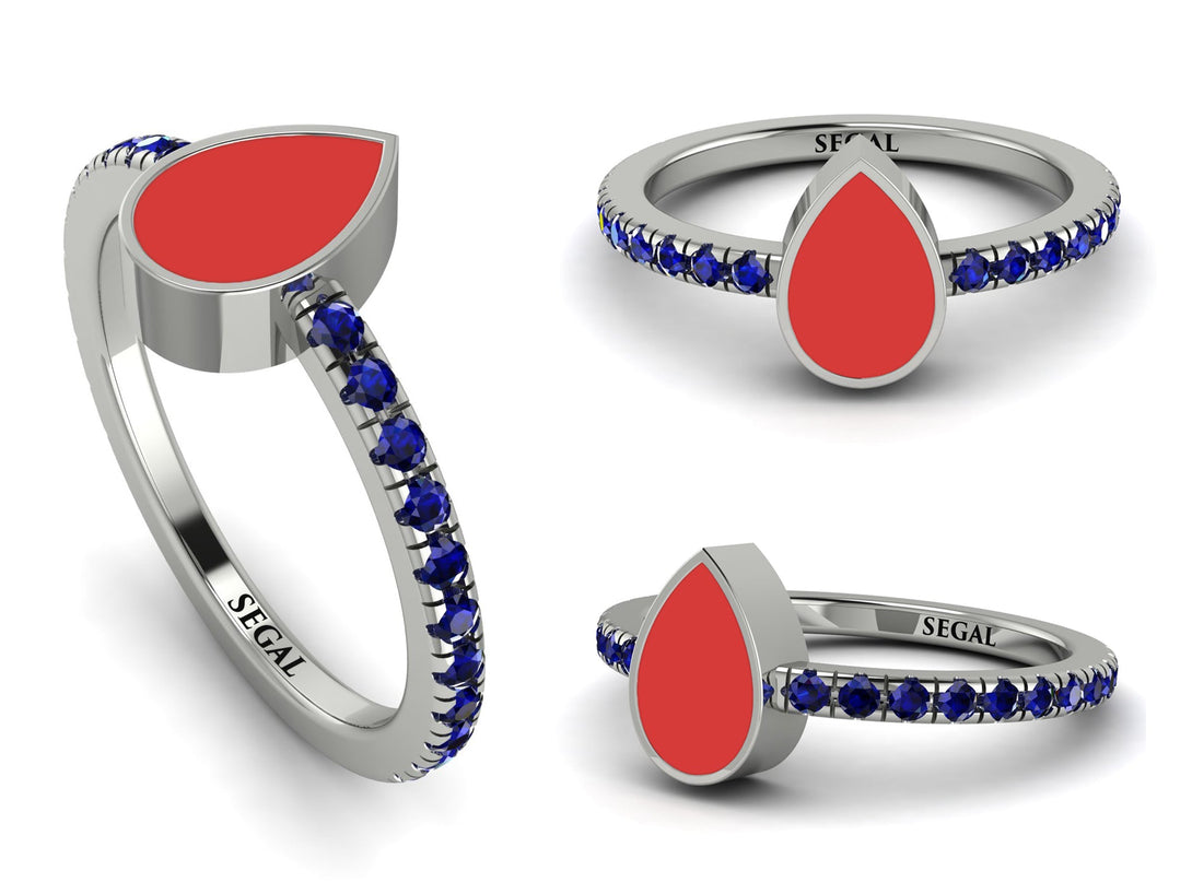 Elegant Enamel Pear Sapphire Ring - Pear No. 15