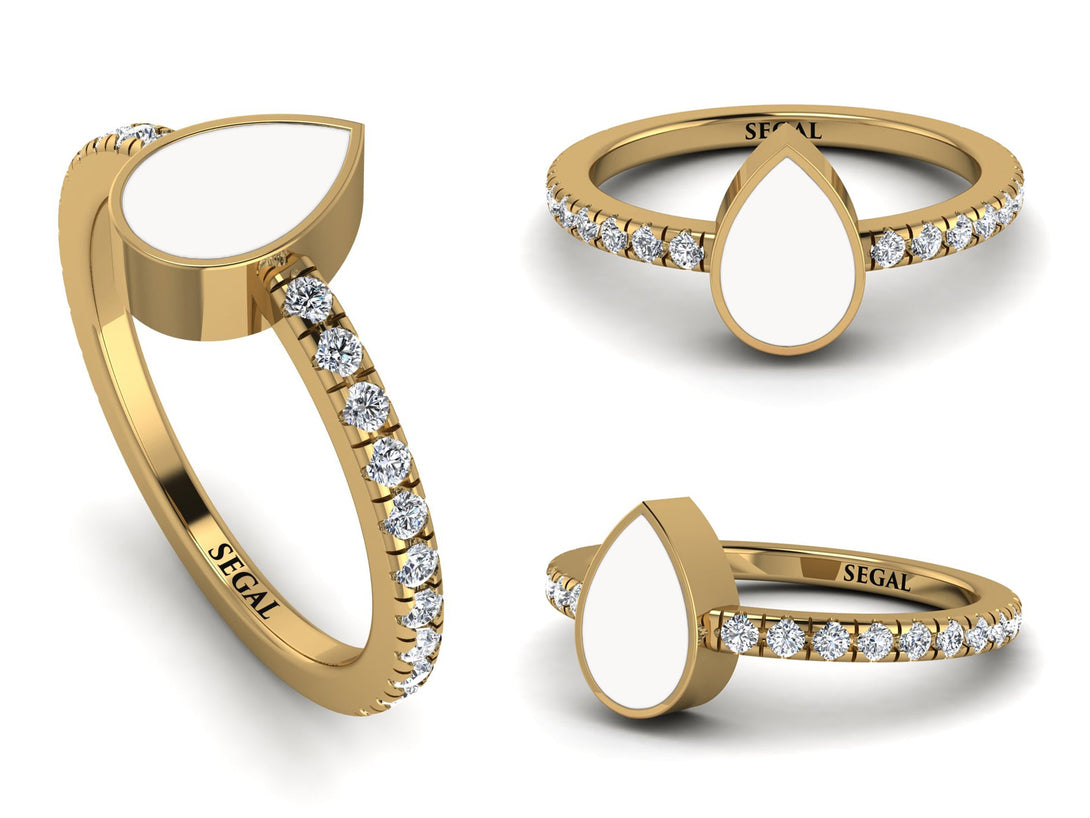 Elegant Enamel Pear Diamond Ring - Pear No. 1