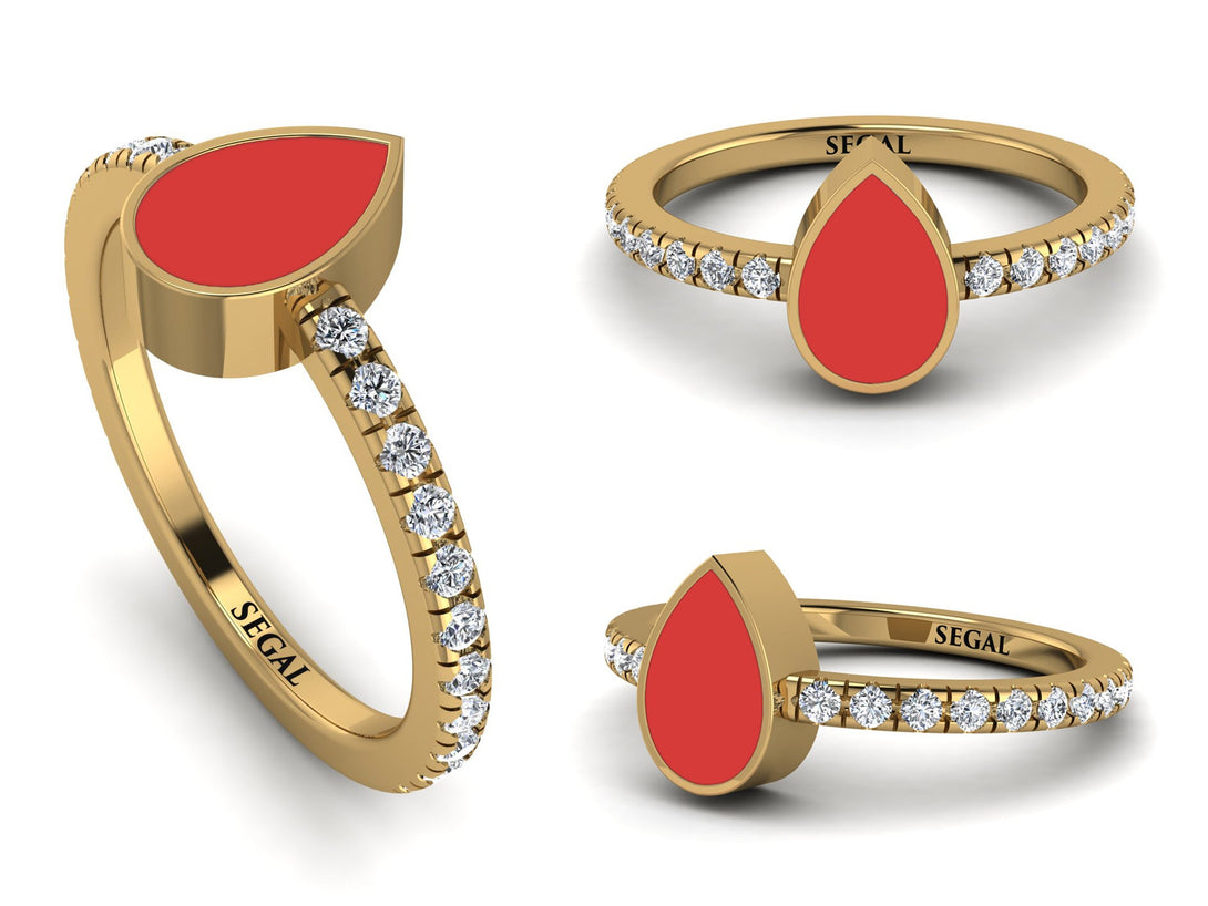 Elegant Enamel Pear Diamond Ring - Pear No. 1