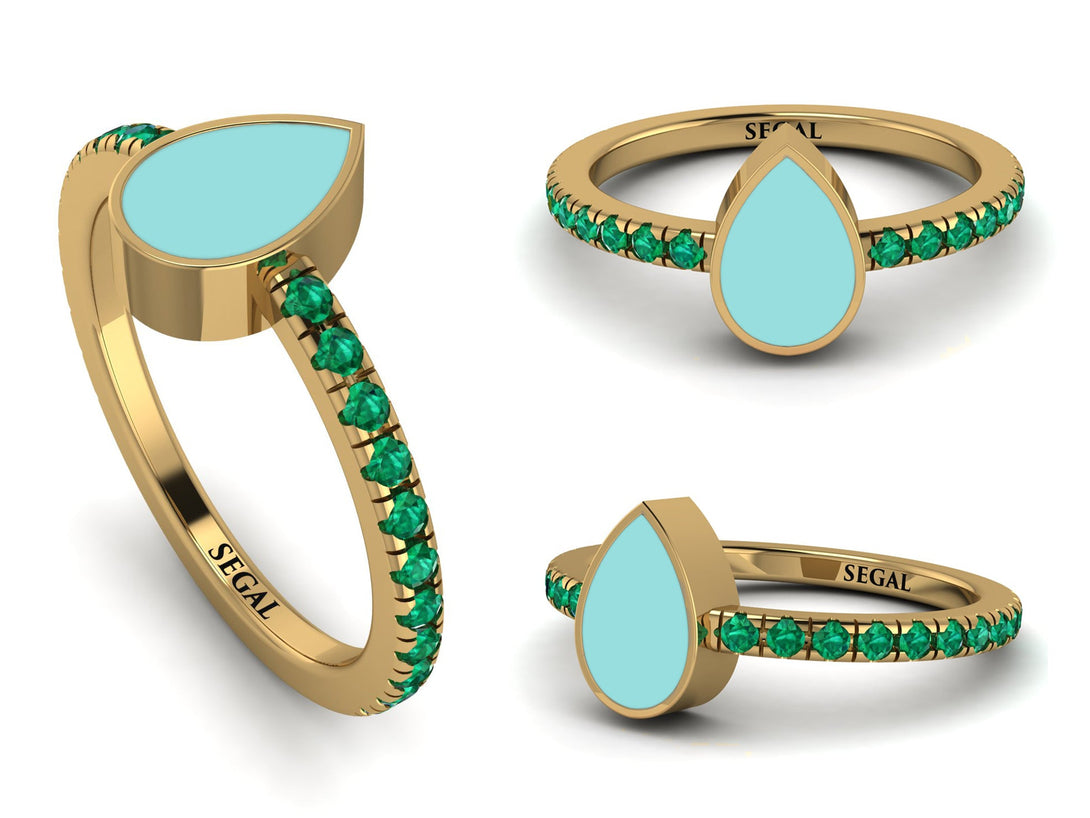 Elegant Enamel Pear Emerald Ring - Pear No. 4