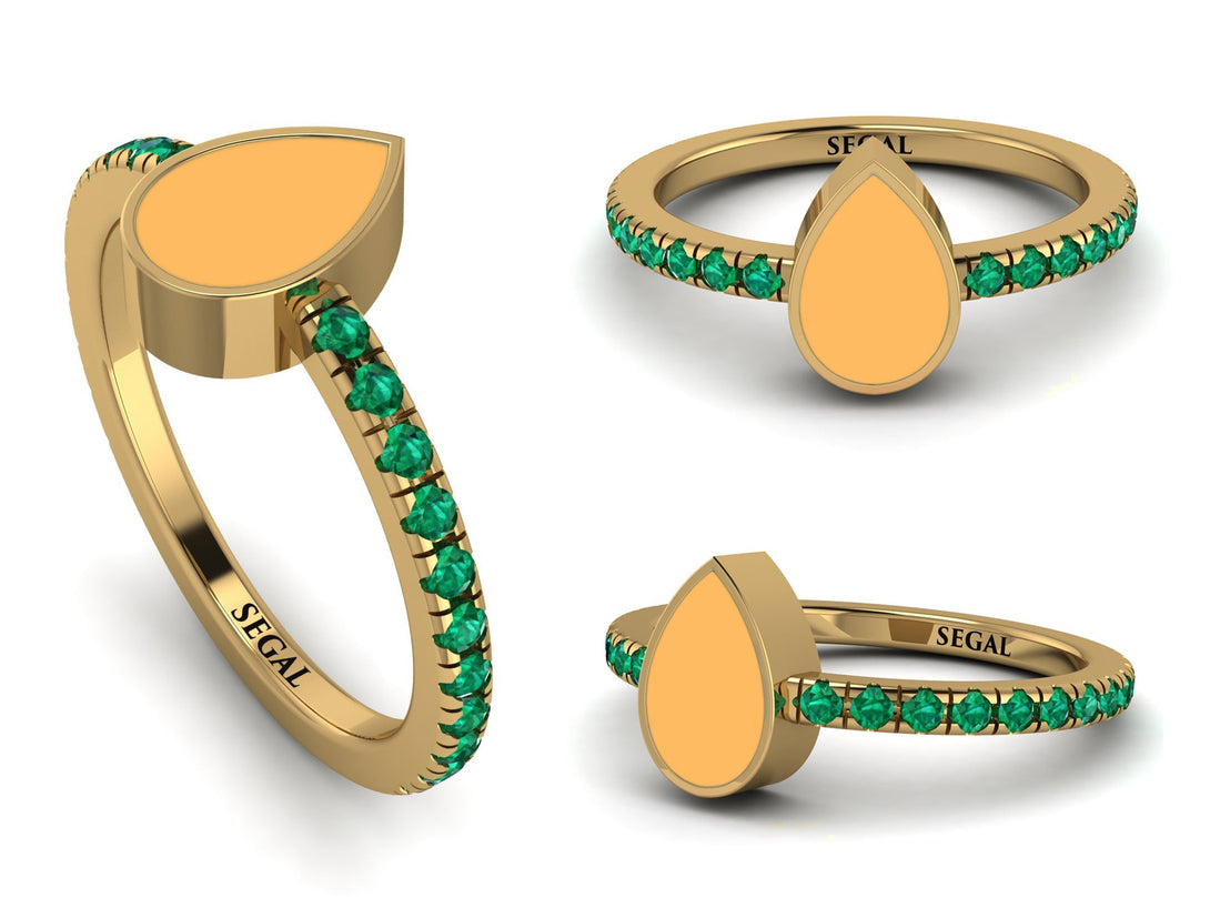 Elegant Enamel Pear Emerald Ring - Pear No. 4