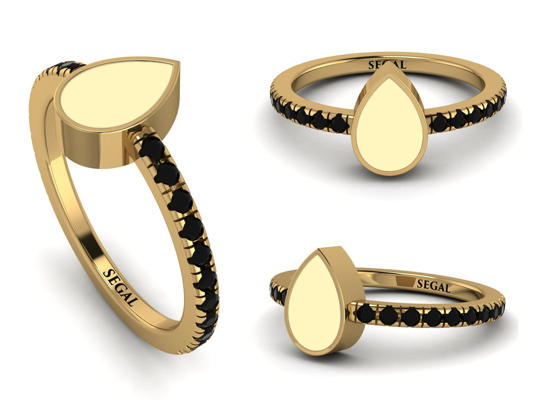 Elegant Enamel Pear Black Diamond Ring - Pear No. 7