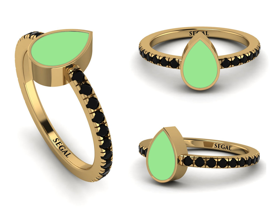 Elegant Enamel Pear Black Diamond Ring - Pear No. 7