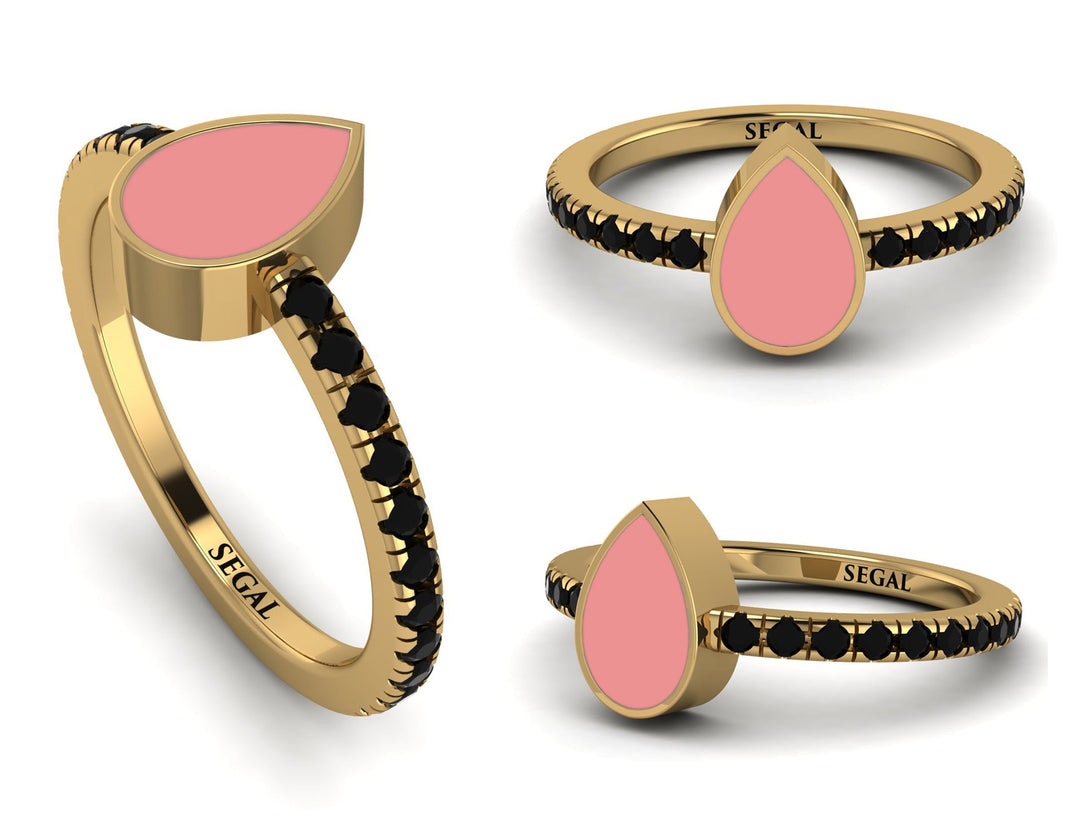 Elegant Enamel Pear Black Diamond Ring - Pear No. 7
