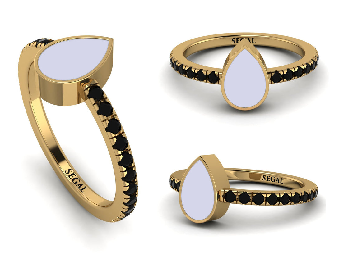 Elegant Enamel Pear Black Diamond Ring - Pear No. 7