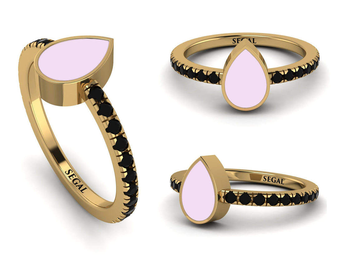 Elegant Enamel Pear Black Diamond Ring - Pear No. 7