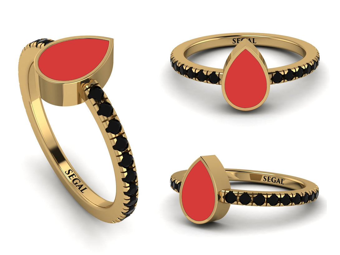 Elegant Enamel Pear Black Diamond Ring - Pear No. 7