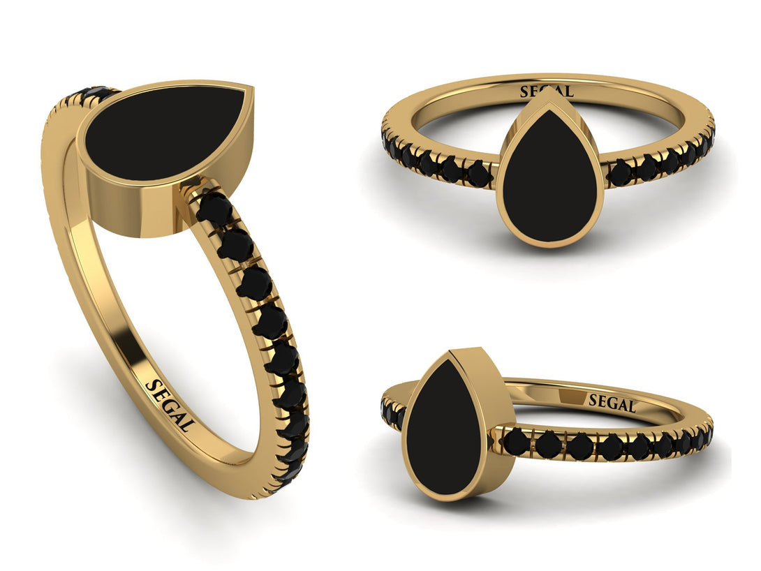 Elegant Enamel Pear Black Diamond Ring - Pear No. 7
