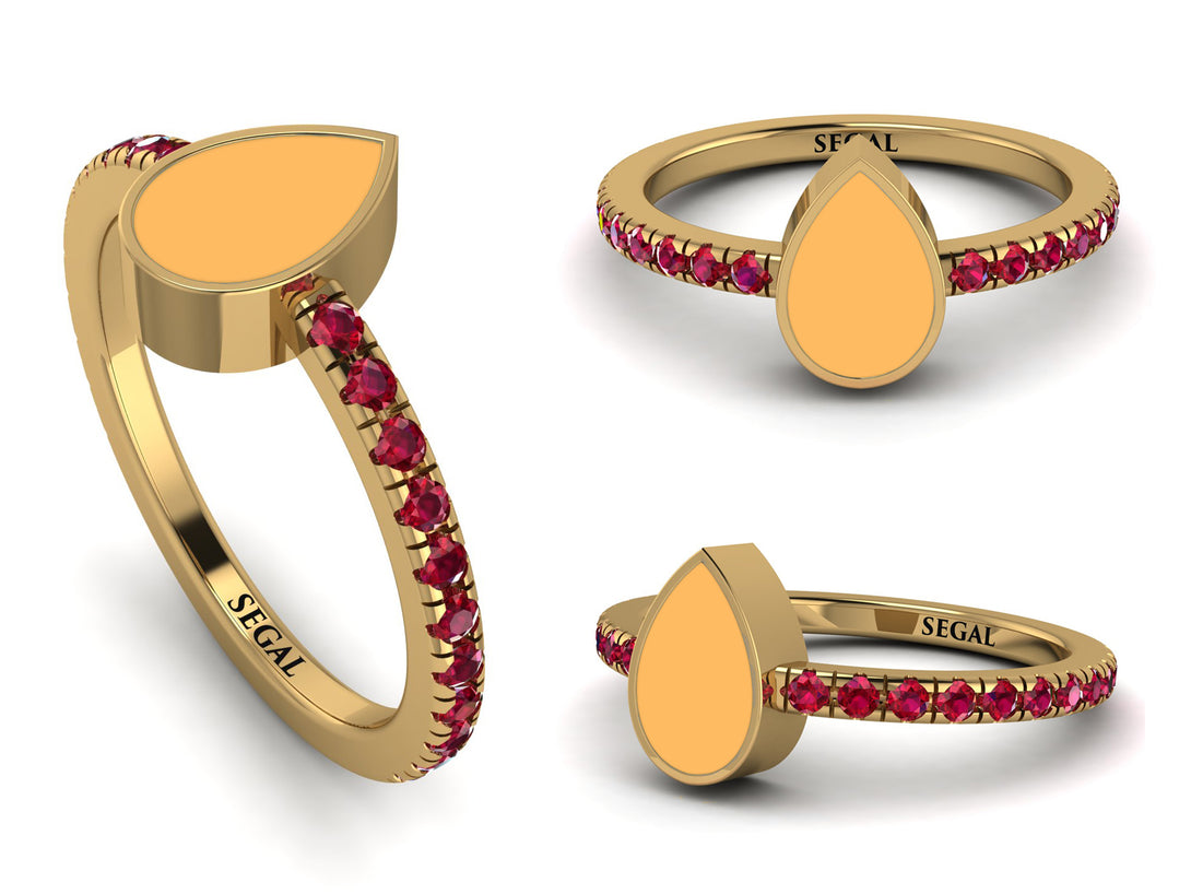 Elegant Enamel Pear Ruby Ring - Pear No. 10