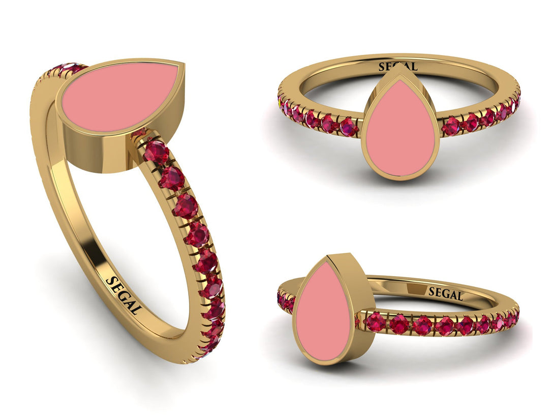 Elegant Enamel Pear Ruby Ring - Pear No. 10