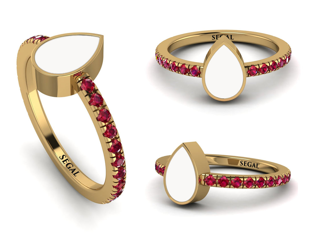 Elegant Enamel Pear Ruby Ring - Pear No. 10