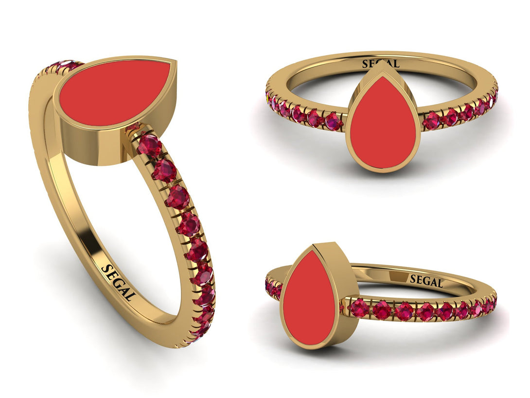 Elegant Enamel Pear Ruby Ring - Pear No. 10