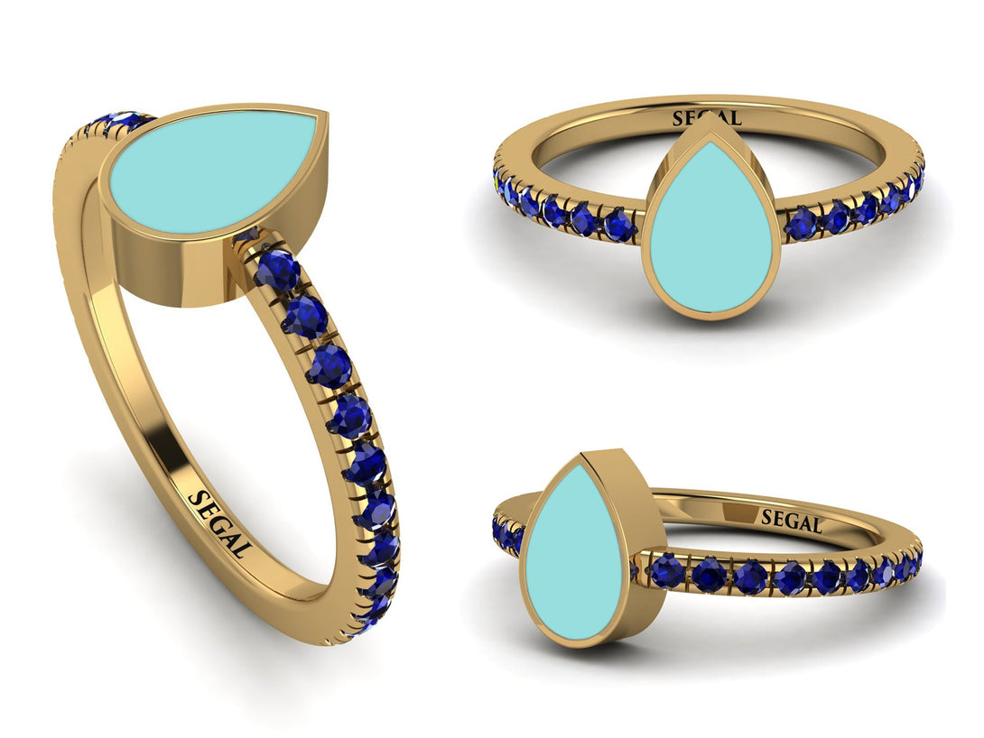 Elegant Enamel Pear Sapphire Ring - Pear No. 13