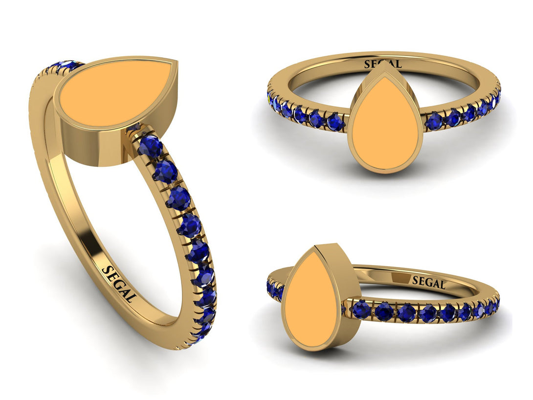 Elegant Enamel Pear Sapphire Ring - Pear No. 13
