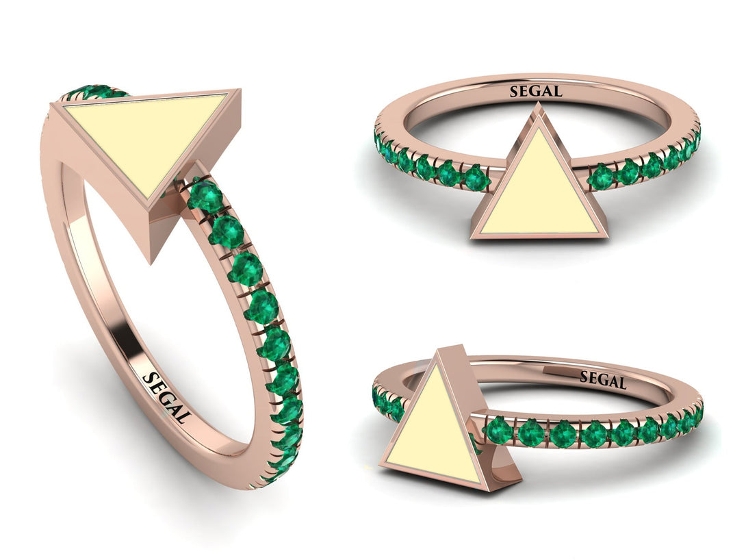 Elegant Enamel Triangle Emerald Ring - Triangle No. 5