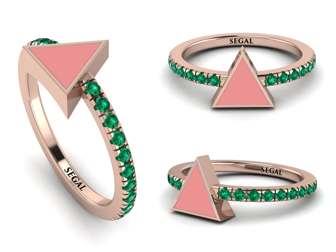 Elegant Enamel Triangle Emerald Ring - Triangle No. 5