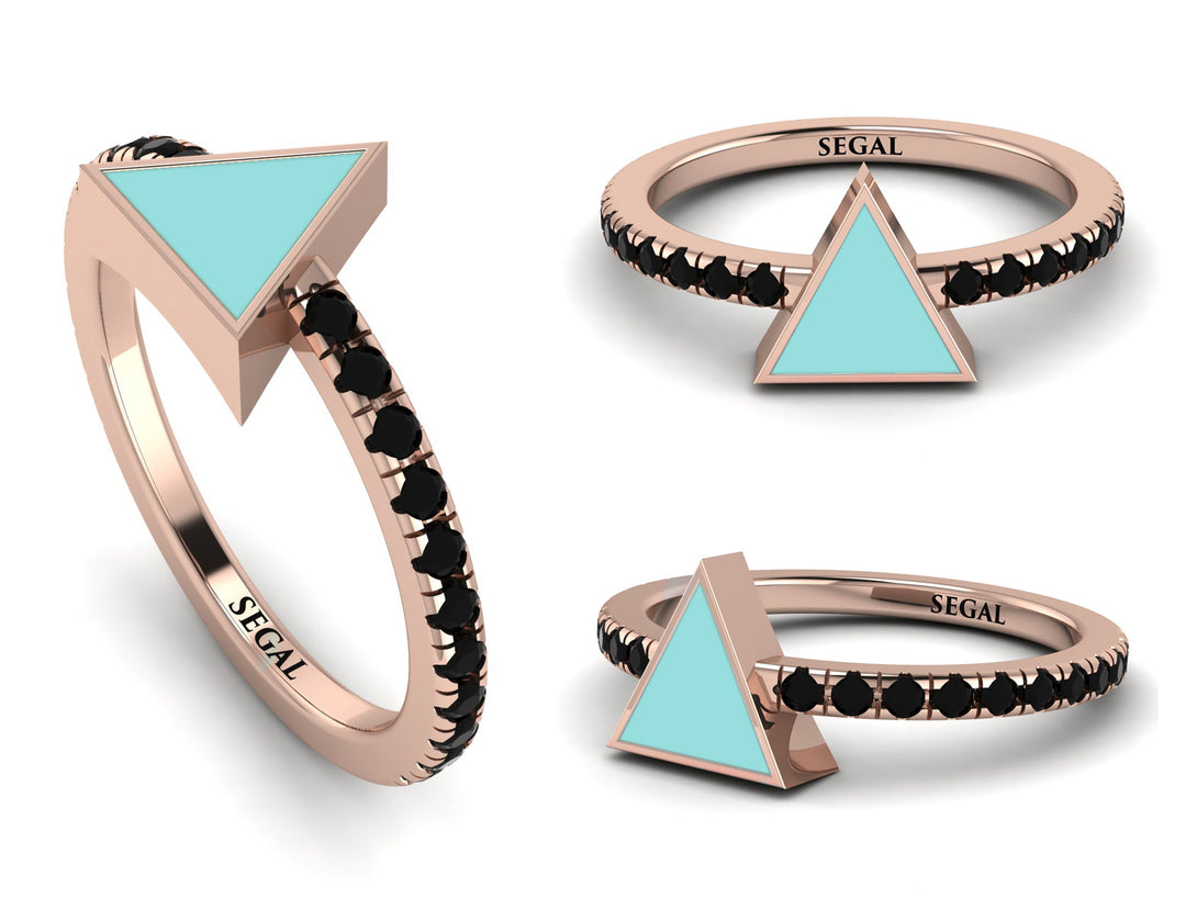 Elegant Enamel Triangle Black Diamond Ring - Triangle No. 8