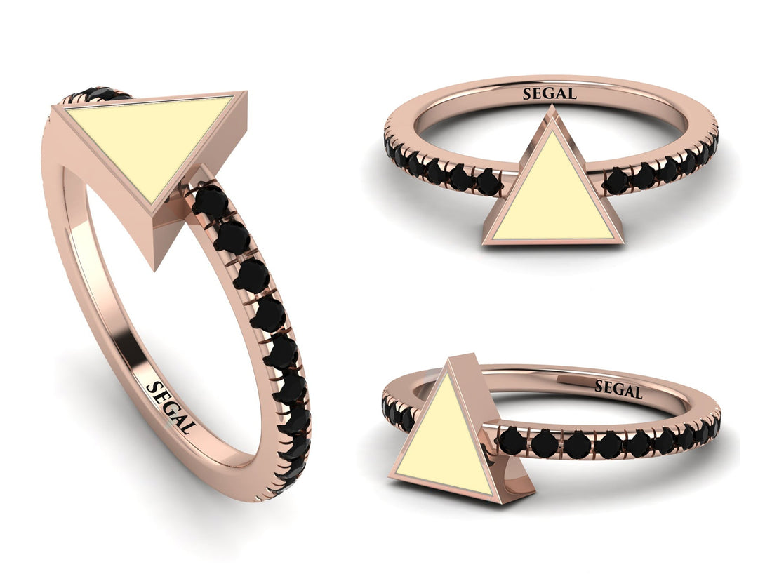 Elegant Enamel Triangle Black Diamond Ring - Triangle No. 8