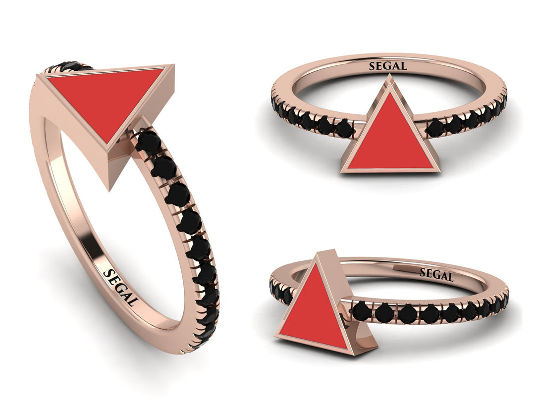 Elegant Enamel Triangle Black Diamond Ring - Triangle No. 8