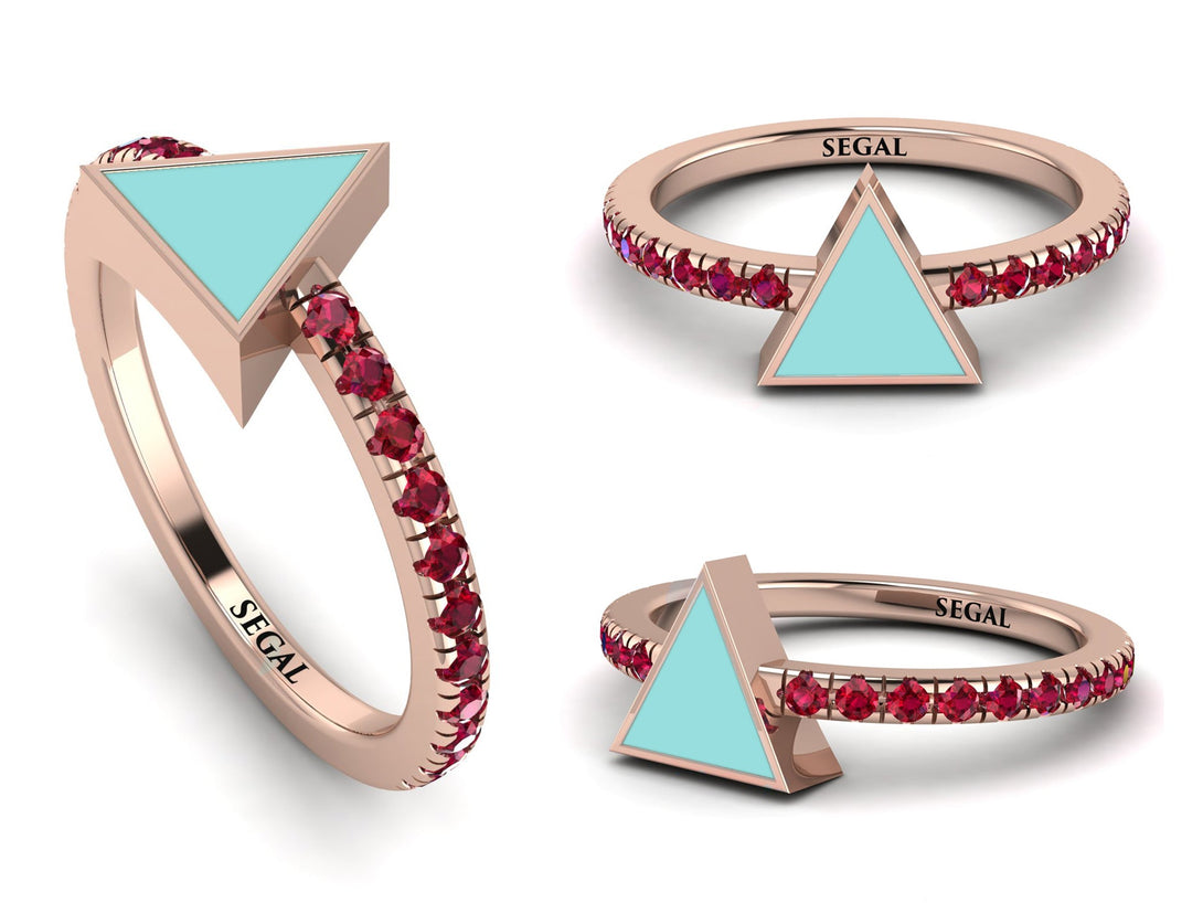 Elegant Enamel Triangle Ruby Ring - Triangle No. 11