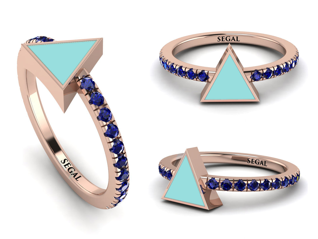 Elegant Enamel Triangle Sapphire Ring - Triangle No. 14