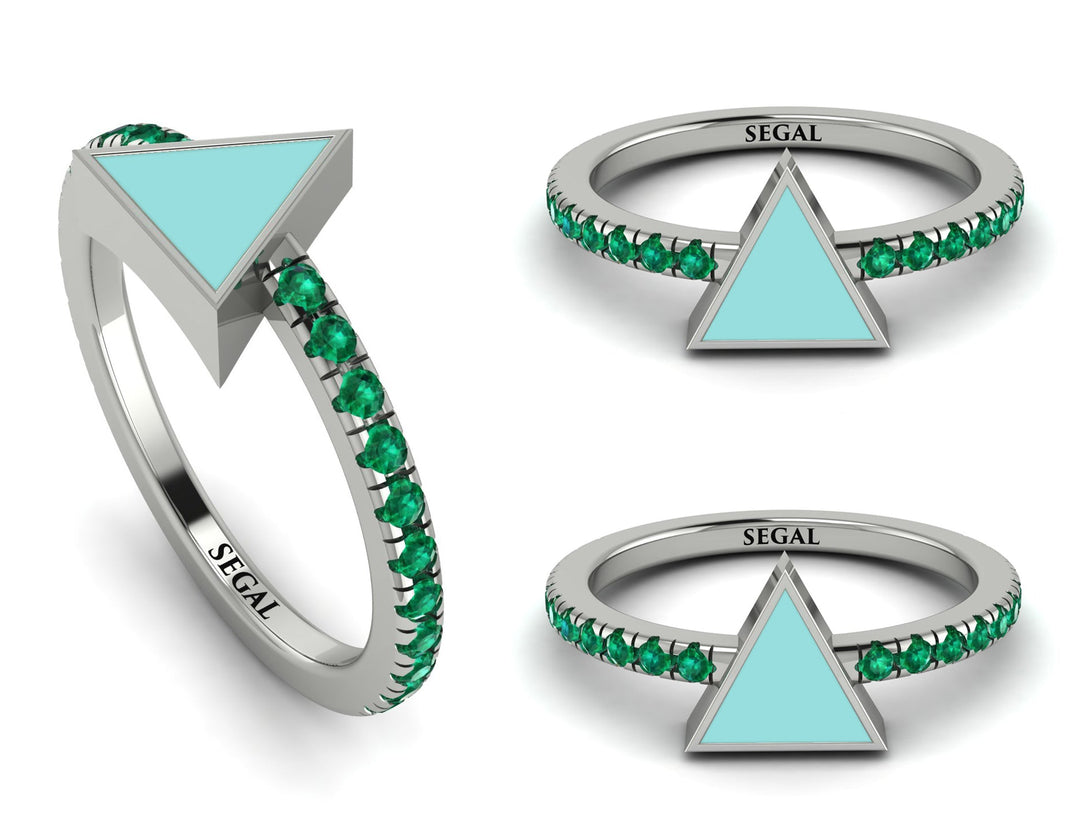 Elegant Enamel Triangle Emerald Ring - Triangle No. 6