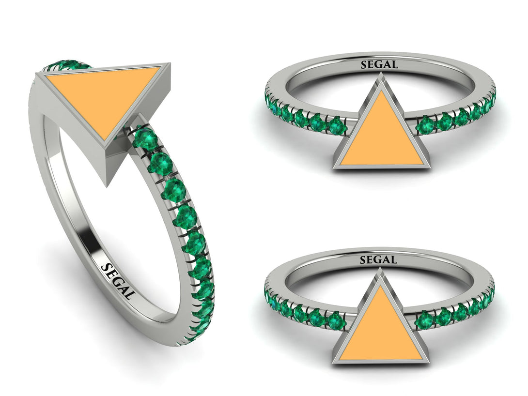 Elegant Enamel Triangle Emerald Ring - Triangle No. 6
