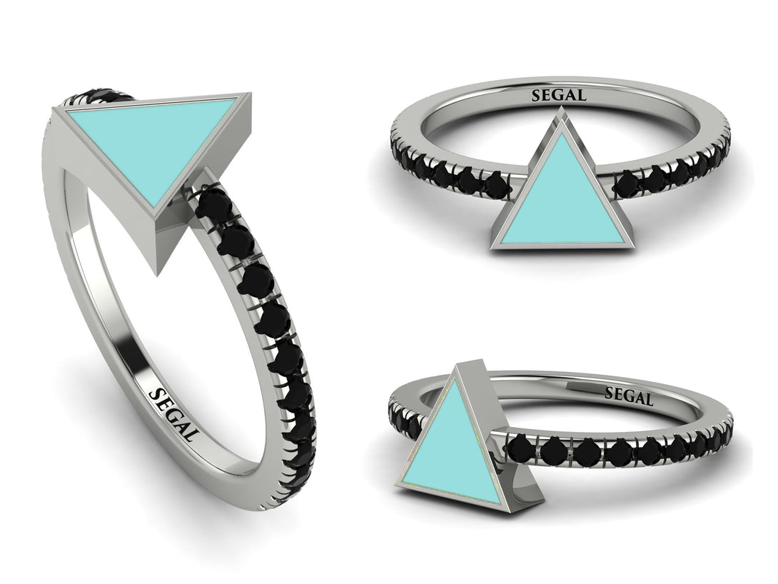 Elegant Enamel Triangle Black Diamond Ring - Triangle No. 9