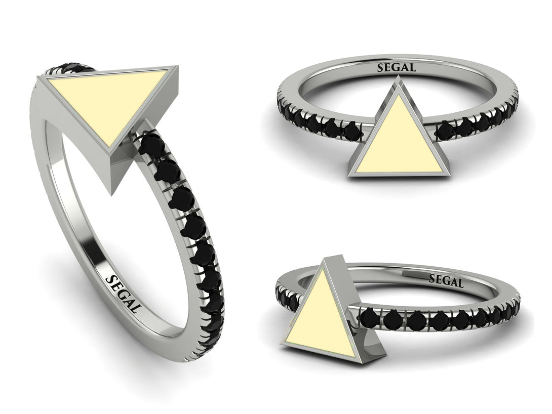 Elegant Enamel Triangle Black Diamond Ring - Triangle No. 9