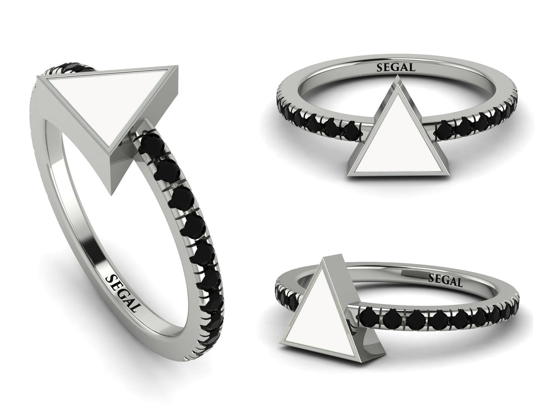 Elegant Enamel Triangle Black Diamond Ring - Triangle No. 9